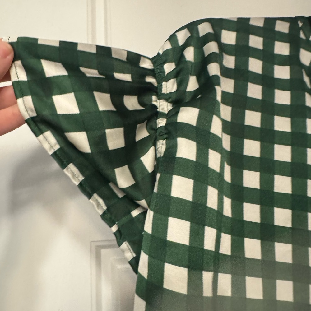Ann Taylor Green and White Gingham Top - Picture 2 of 3